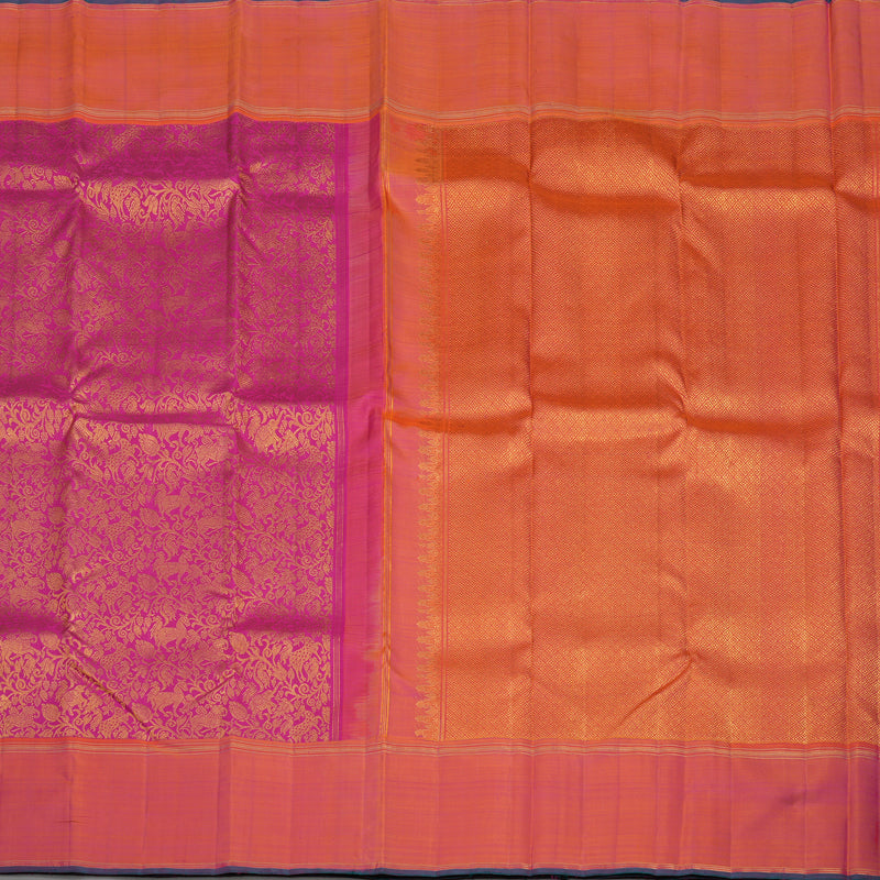 Hayagrivas Handloom Rani Pink Kanjivaram Silk Saree with Orangish-Pink Border KBE777H8-1