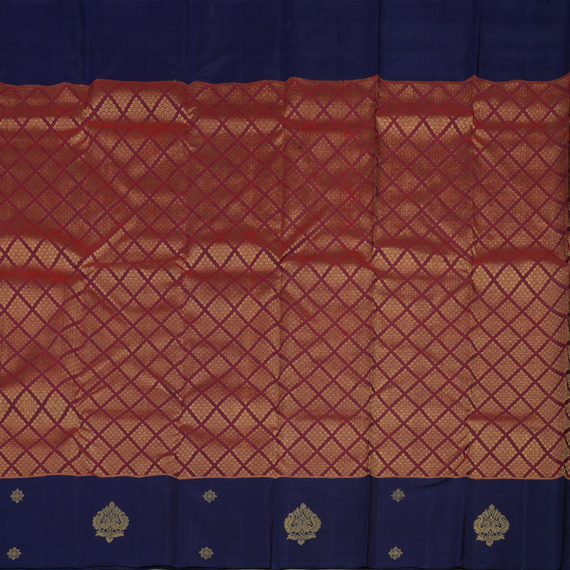 Hayagrivas Handloom Araku Maroon Kanjivaram Silk Saree with Navy Blue Border KBE781H6-1