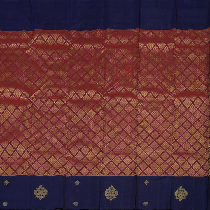 Hayagrivas Handloom Araku Maroon Kanjivaram Silk Saree with Navy Blue Border KBE781H6-1