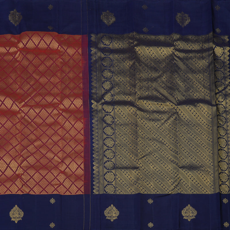 Hayagrivas Handloom Araku Maroon Kanjivaram Silk Saree with Navy Blue Border KBE781H6-1