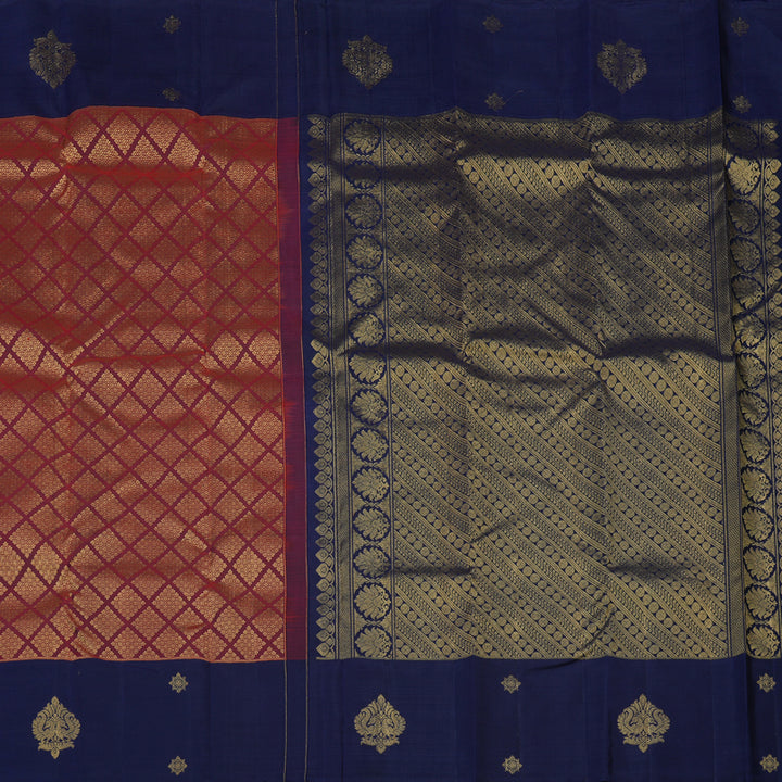 Hayagrivas Handloom Araku Maroon Kanjivaram Silk Saree with Navy Blue Border KBE781H6-1