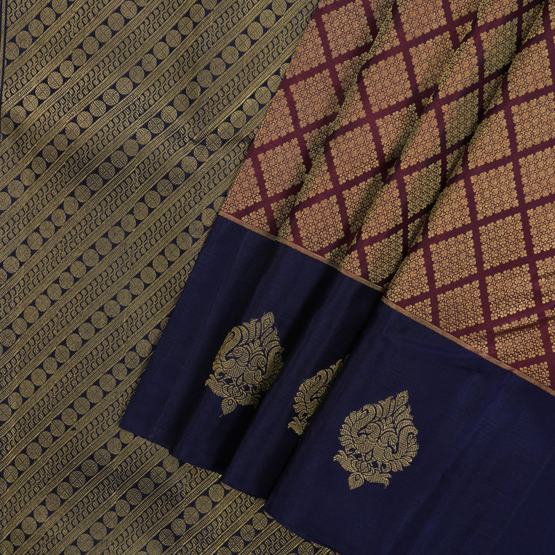 Hayagrivas Handloom Araku Maroon Kanjivaram Silk Saree with Navy Blue Border KBE781H6-1