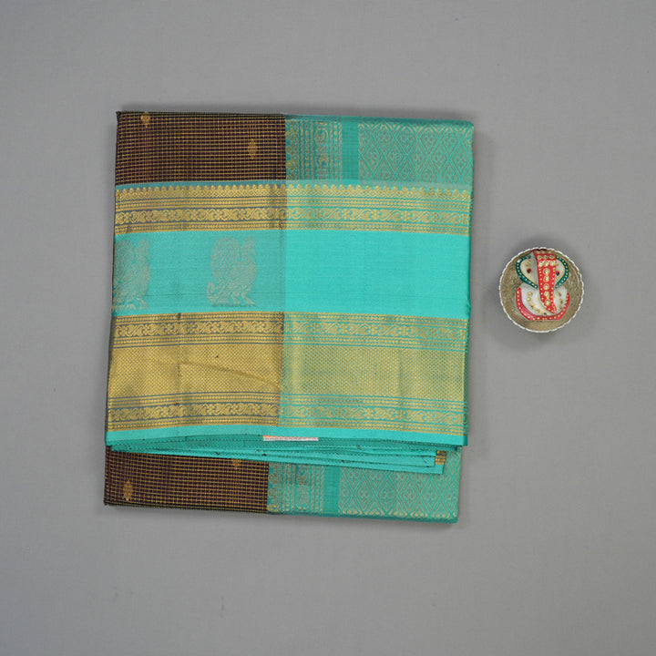 Hayagrivas Pure Silk Cotton Saree in Deep Brown with Sea Blue border KBE782H16-1