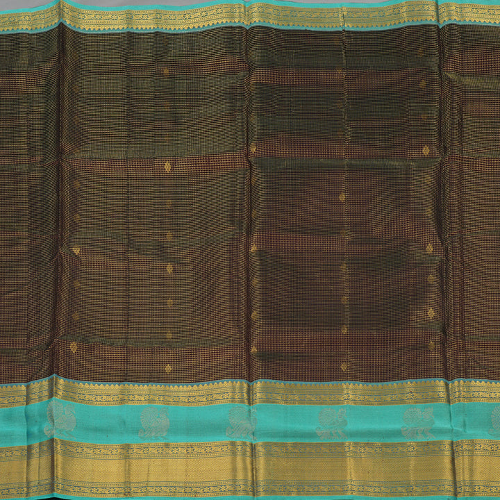 Hayagrivas Pure Silk Cotton Saree in Deep Brown with Sea Blue border KBE782H16-1