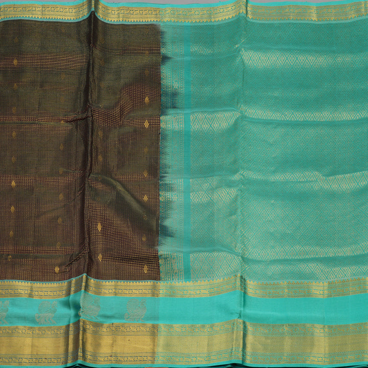 Hayagrivas Pure Silk Cotton Saree in Deep Brown with Sea Blue border KBE782H16-1