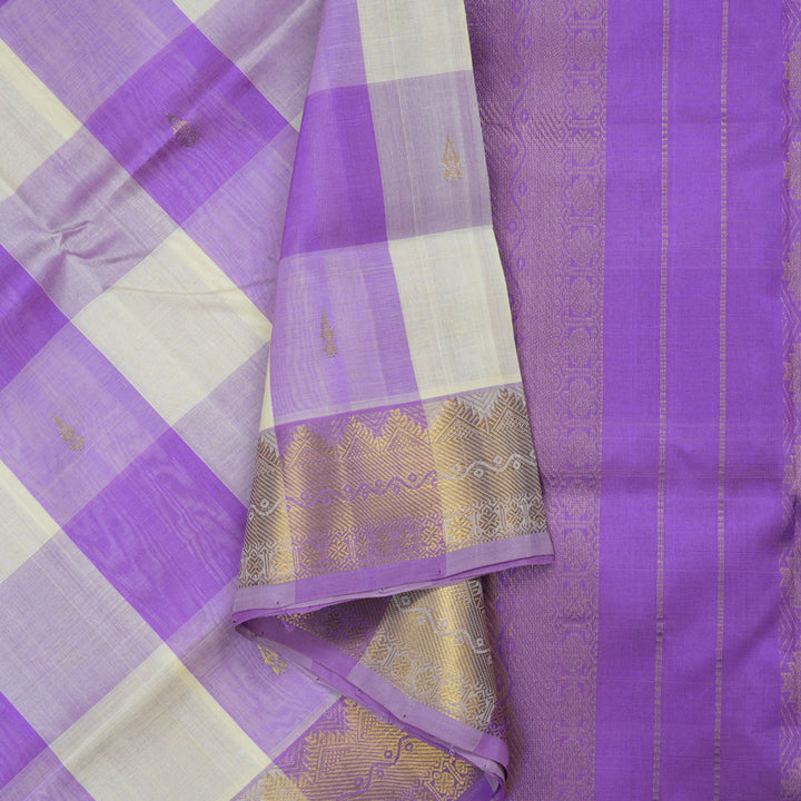 Hayagrivas Handloom Multicolour Checks Pure Silk Cotton Saree with Lavendar Border KBE782H5-22