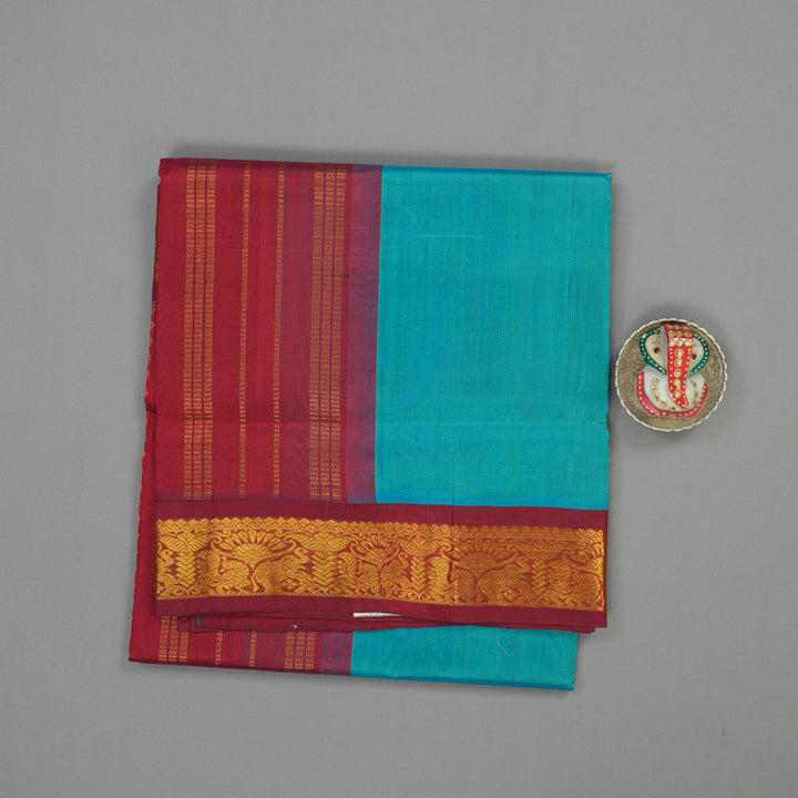 Hayagrivas Turquoise Blue Pure Silk Cotton Saree with Maroon border KBE783H1-13