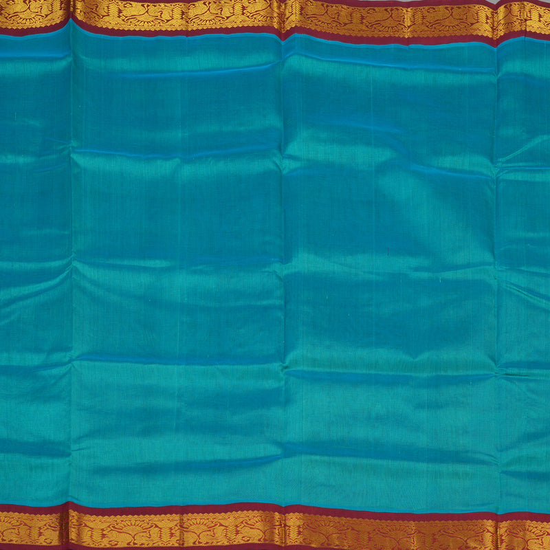 Hayagrivas Turquoise Blue Pure Silk Cotton Saree with Maroon border KBE783H1-13