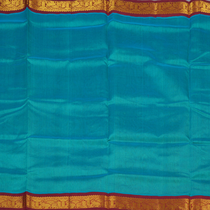 Hayagrivas Turquoise Blue Pure Silk Cotton Saree with Maroon border KBE783H1-13
