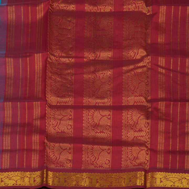 Hayagrivas Turquoise Blue Pure Silk Cotton Saree with Maroon border KBE783H1-13