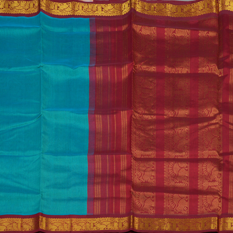 Hayagrivas Turquoise Blue Pure Silk Cotton Saree with Maroon border KBE783H1-13