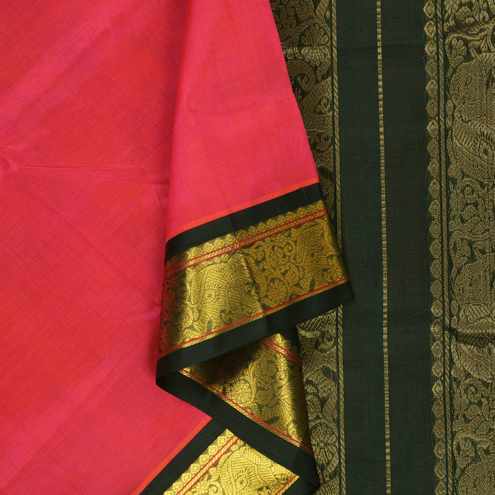 Hayagrivas Orangish Pink Pure Silk Cotton Saree KBE783H1-2