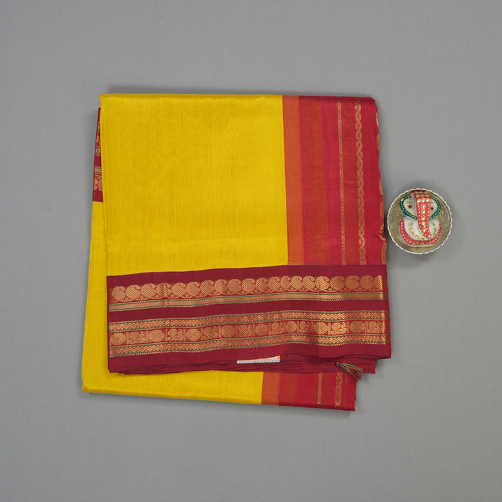 Hayagrivas Lemon Yellow Pure Silk Cotton Saree with Maroon border KBE783H1-34