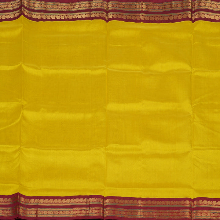 Hayagrivas Lemon Yellow Pure Silk Cotton Saree with Maroon border KBE783H1-34