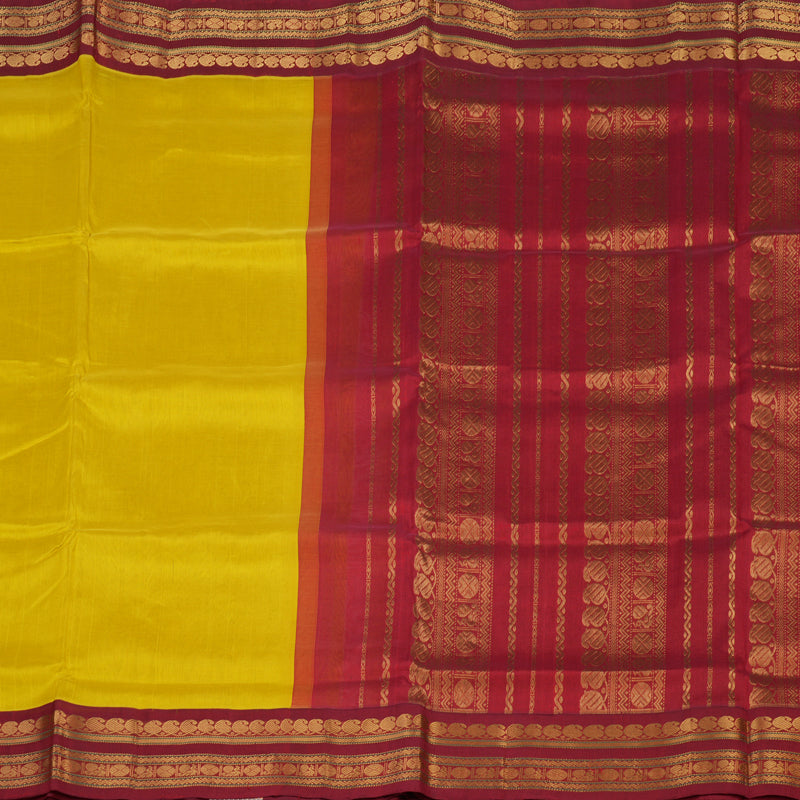 Hayagrivas Lemon Yellow Pure Silk Cotton Saree with Maroon border KBE783H1-34