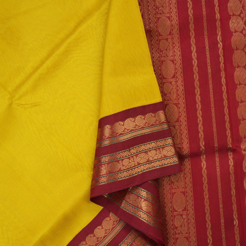 Hayagrivas Lemon Yellow Pure Silk Cotton Saree with Maroon border KBE783H1-34