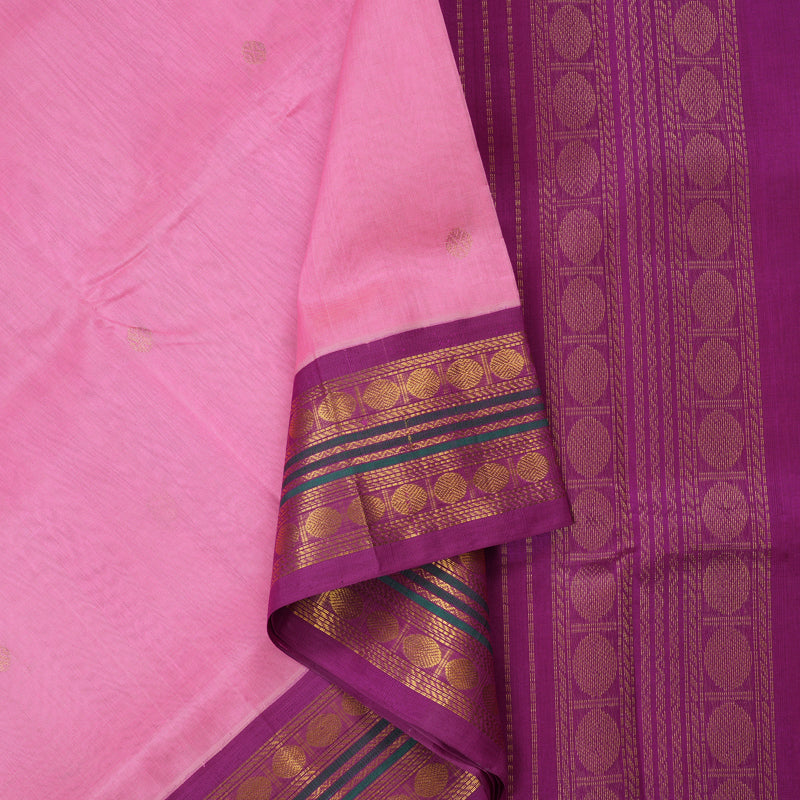 Hayagrivas Pure Silk Cotton Saree in Baby Pink with Purple border KBE783H2-18