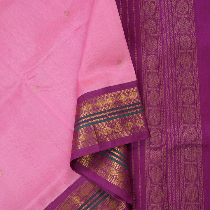 Hayagrivas Pure Silk Cotton Saree in Baby Pink with Purple border KBE783H2-18