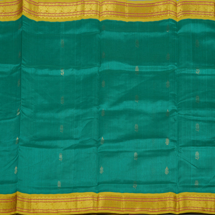 Hayagrivas Handloom Pure Sea Green Silk Cotton Saree with Lemon Yellow Border KBE783H2-51