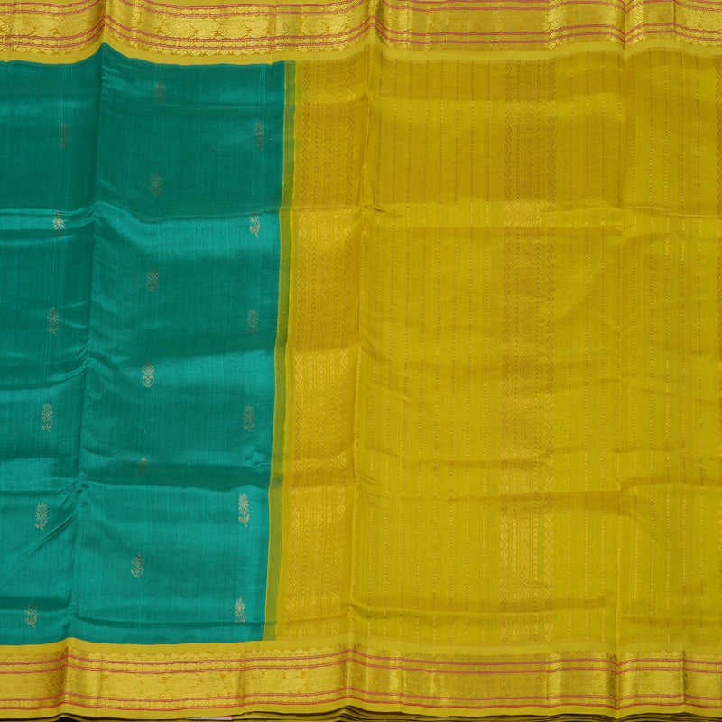 Hayagrivas Handloom Pure Sea Green Silk Cotton Saree with Lemon Yellow Border KBE783H2-51