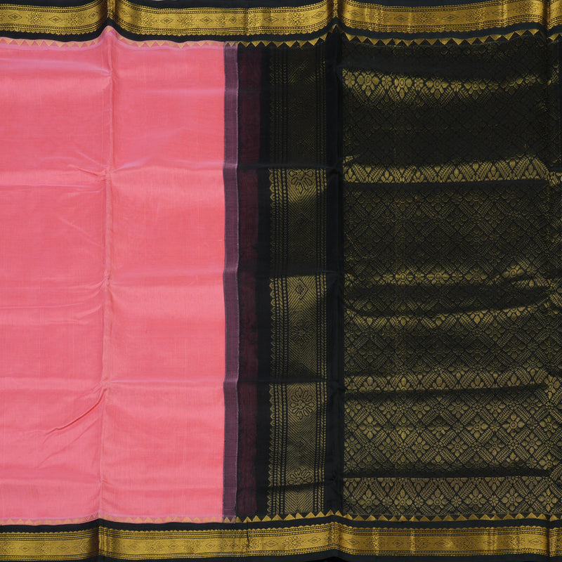 Hayagrivas Bright Pink Pure Silk Cotton Saree with Black border KBE783H3-24