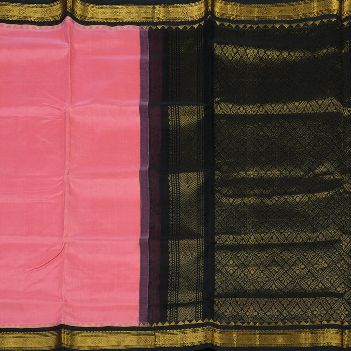 Hayagrivas Bright Pink Pure Silk Cotton Saree with Black border KBE783H3-24