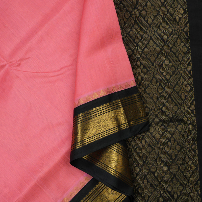 Hayagrivas Bright Pink Pure Silk Cotton Saree with Black border KBE783H3-24