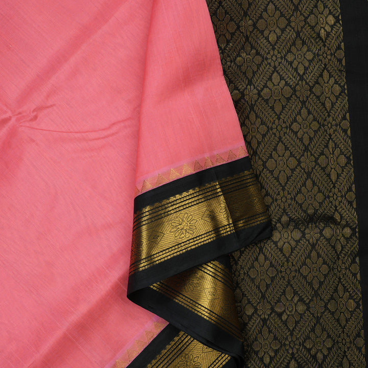 Hayagrivas Bright Pink Pure Silk Cotton Saree with Black border KBE783H3-24