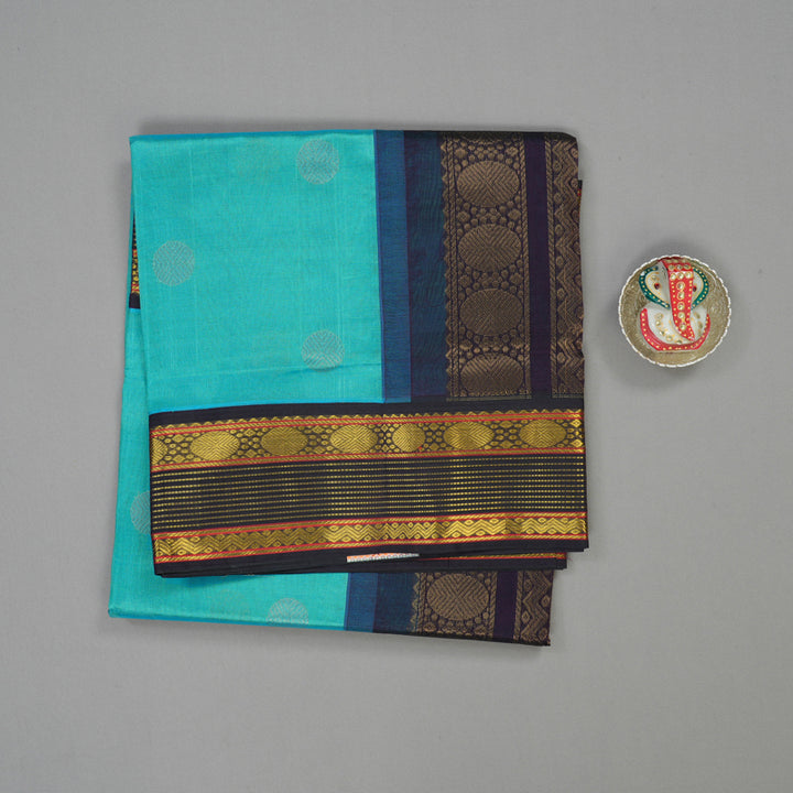 Hayagrivas Handloom Sea Blue Pure Silk Cotton Saree with Nagapazham Shade Border KBE783H4-21