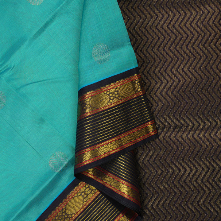Hayagrivas Handloom Sea Blue Pure Silk Cotton Saree with Nagapazham Shade Border KBE783H4-21