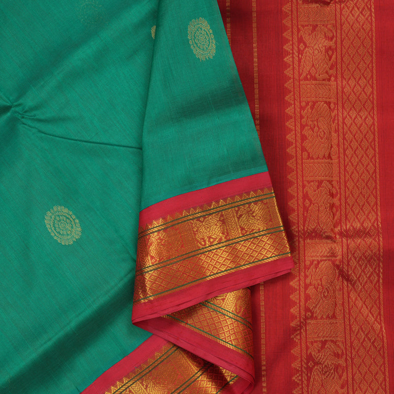 Hayagrivas Sea Green Pure Silk Cotton Saree with Red border KBE783H4-29
