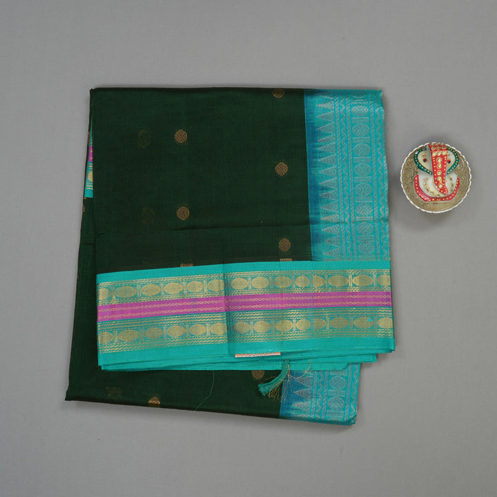 Hayagrivas Handloom Karum Pachai Pure Silk Cotton Saree with Teal Border KBE783H4-53