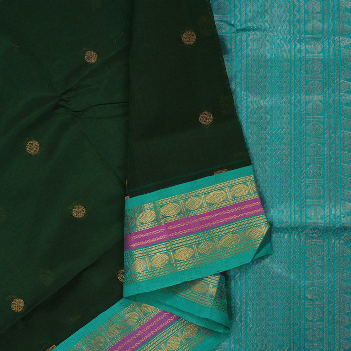 Hayagrivas Handloom Karum Pachai Pure Silk Cotton Saree with Teal Border KBE783H4-53