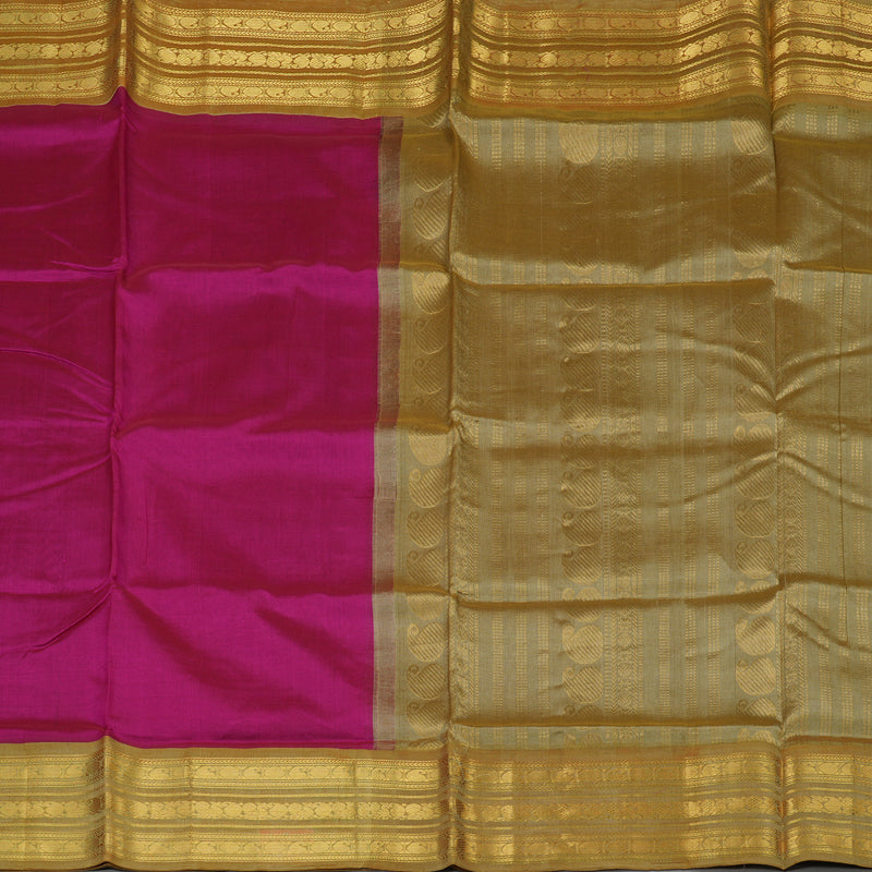 Hayagrivas Handloom Magenta Pure Silk Cotton Saree with Antique Gold Border KBE784H1-3