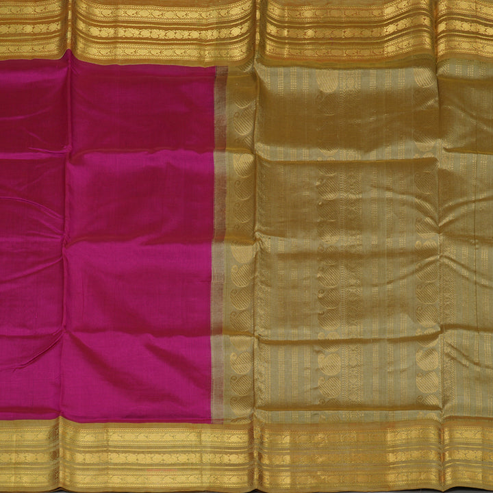 Hayagrivas Handloom Magenta Pure Silk Cotton Saree with Antique Gold Border KBE784H1-3