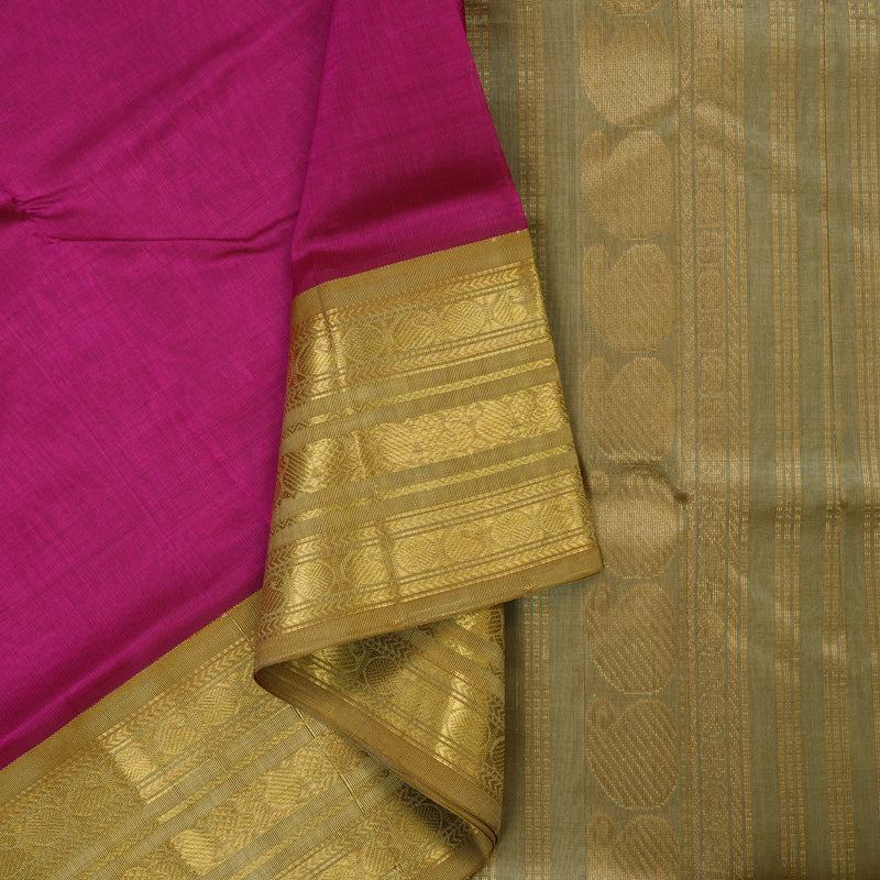Hayagrivas Handloom Magenta Pure Silk Cotton Saree with Antique Gold Border KBE784H1-3