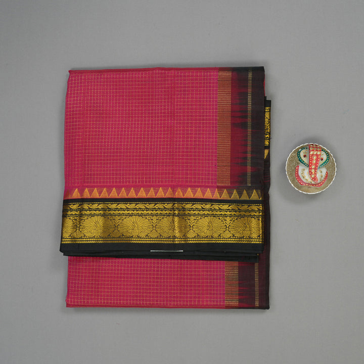 Hayagrivas Handloom Deep Pink Pure Silk Cotton Saree with Black Border KBE784H4-10