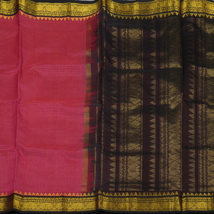 Hayagrivas Handloom Deep Pink Pure Silk Cotton Saree with Black Border KBE784H4-10