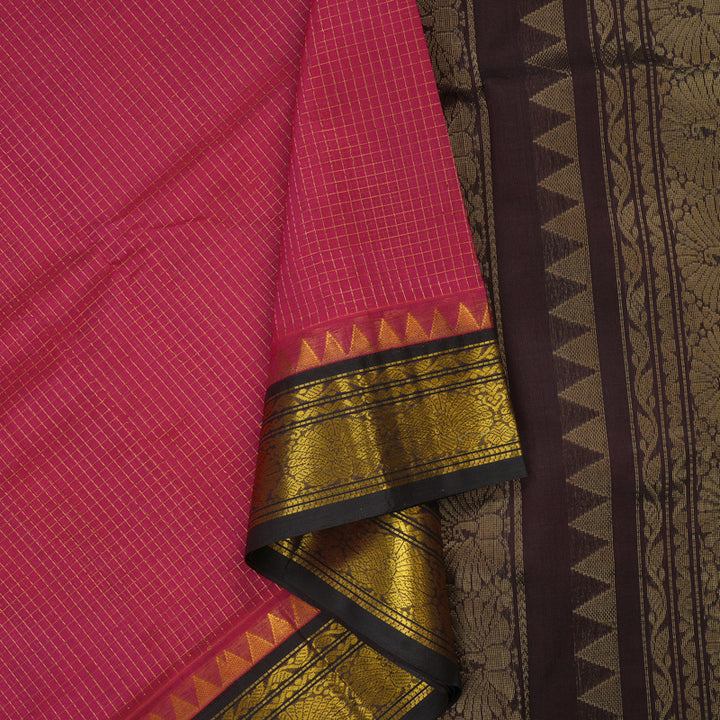 Hayagrivas Handloom Deep Pink Pure Silk Cotton Saree with Black Border KBE784H4-10