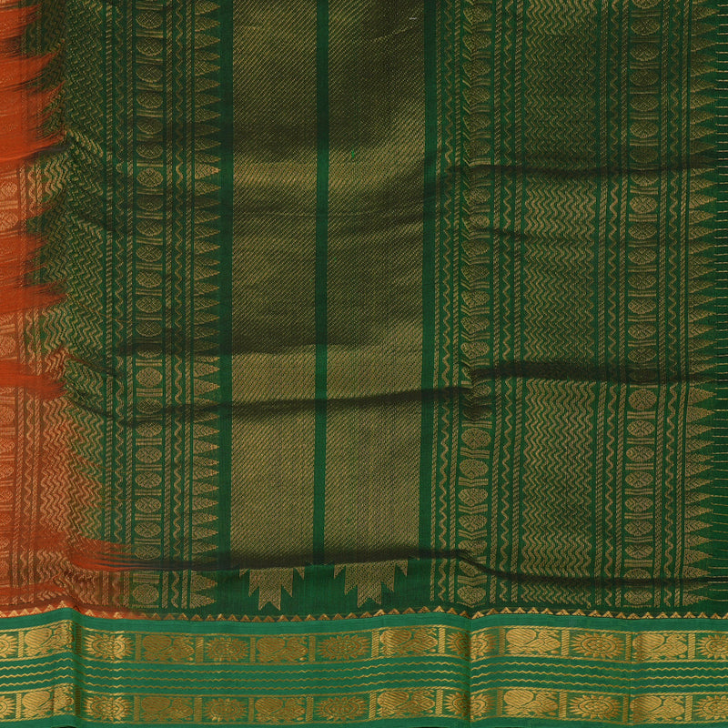 Hayagrivas Handloom Orange Pure Silk Cotton Saree with Green Border KBE784H4-11
