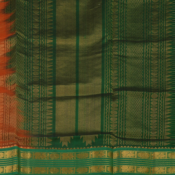 Hayagrivas Handloom Orange Pure Silk Cotton Saree with Green Border KBE784H4-11