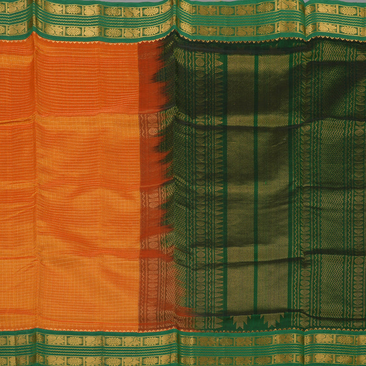 Hayagrivas Handloom Orange Pure Silk Cotton Saree with Green Border KBE784H4-11