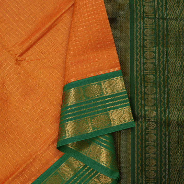 Hayagrivas Handloom Orange Pure Silk Cotton Saree with Green Border KBE784H4-11