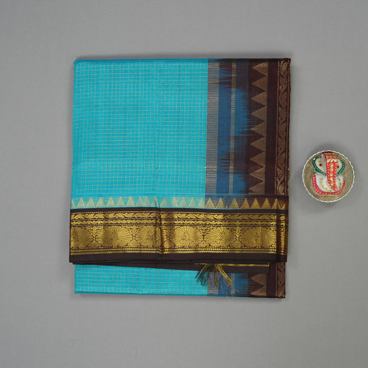 Hayagrivas Sky Blue Pure Cotton Saree with Deep Brown Border KBE784H4-14