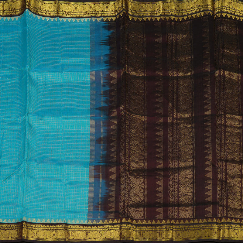 Hayagrivas Sky Blue Pure Cotton Saree with Deep Brown Border KBE784H4-14