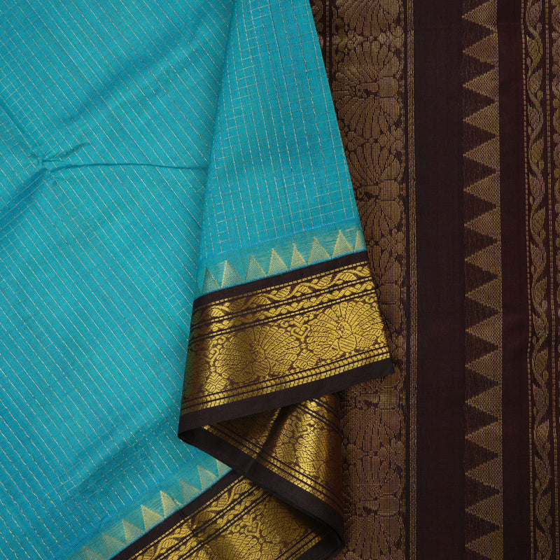 Hayagrivas Sky Blue Pure Cotton Saree with Deep Brown Border KBE784H4-14
