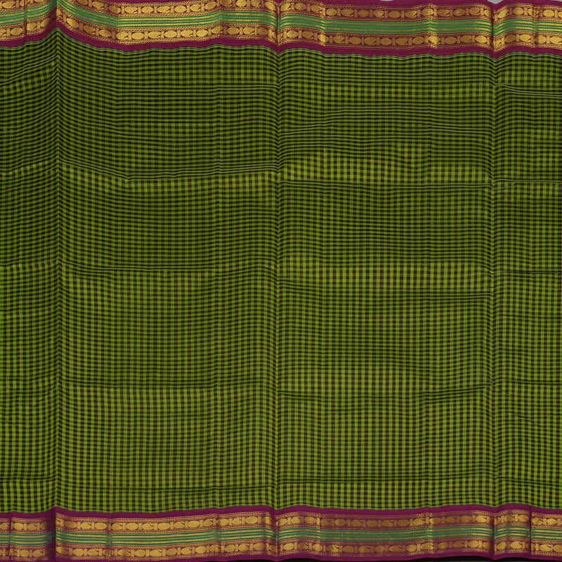 Hayagrivas Green & Black Checks Pure Silk Cotton Saree with Violet border KBE784H6-8