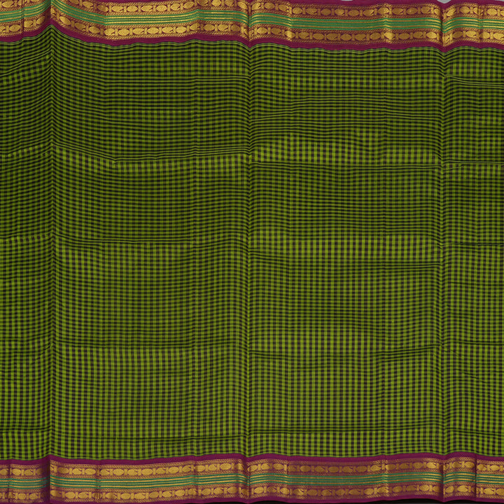 Hayagrivas Green & Black Checks Pure Silk Cotton Saree with Violet border KBE784H6-8