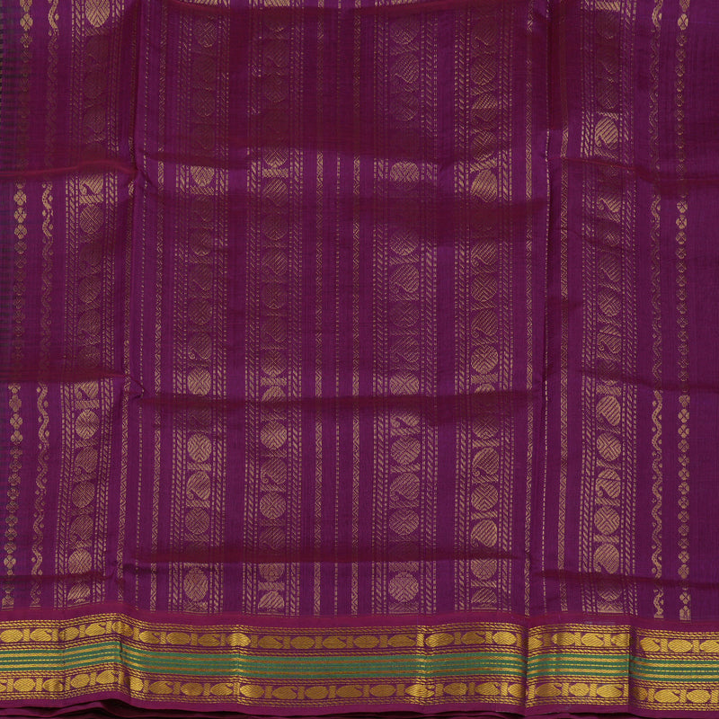Hayagrivas Green & Black Checks Pure Silk Cotton Saree with Violet border KBE784H6-8