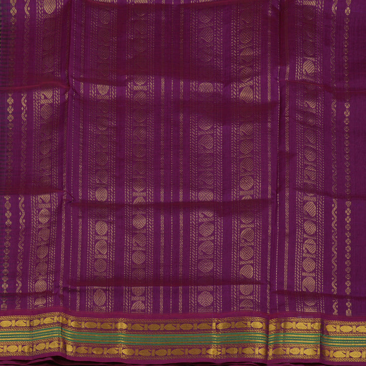 Hayagrivas Green & Black Checks Pure Silk Cotton Saree with Violet border KBE784H6-8